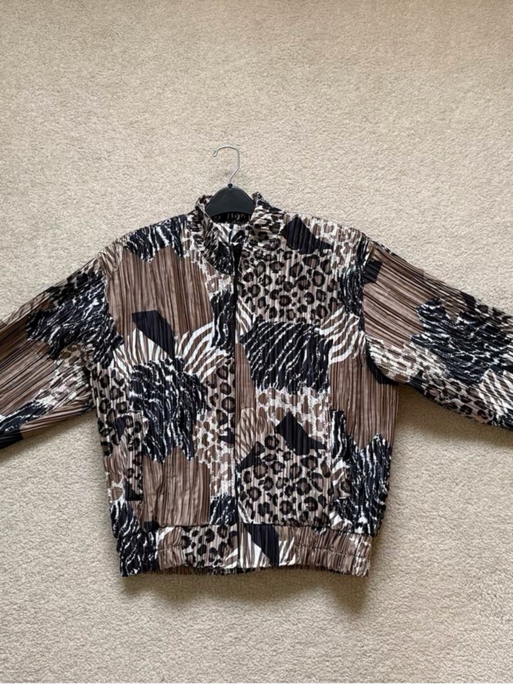 Women’s Neutral Animal-Print Bomber Jacket
